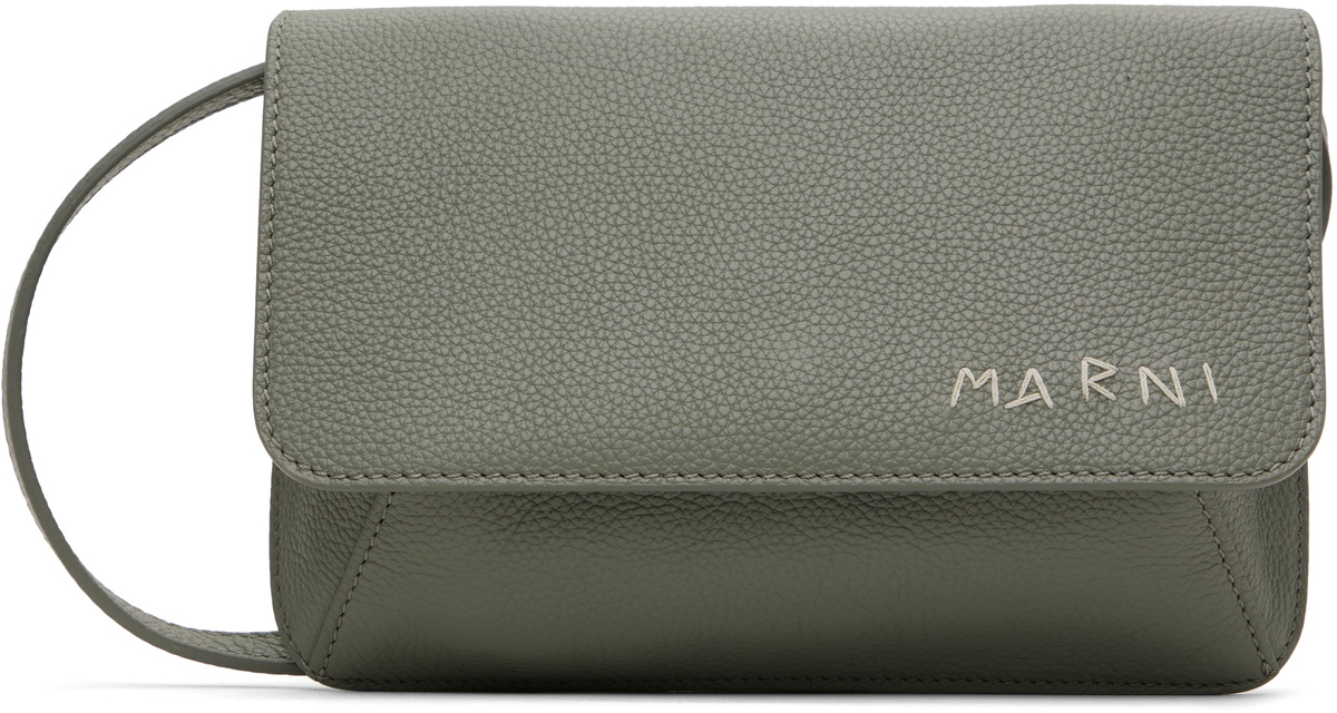 Marni Gray Marni Mending Embroidery Leather Shoulder Bag
