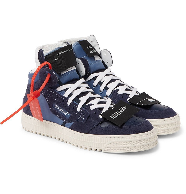 Photo: Off-White - 3.0 Off-Court Suede, Leather and Canvas High-Top Sneakers - Men - Blue