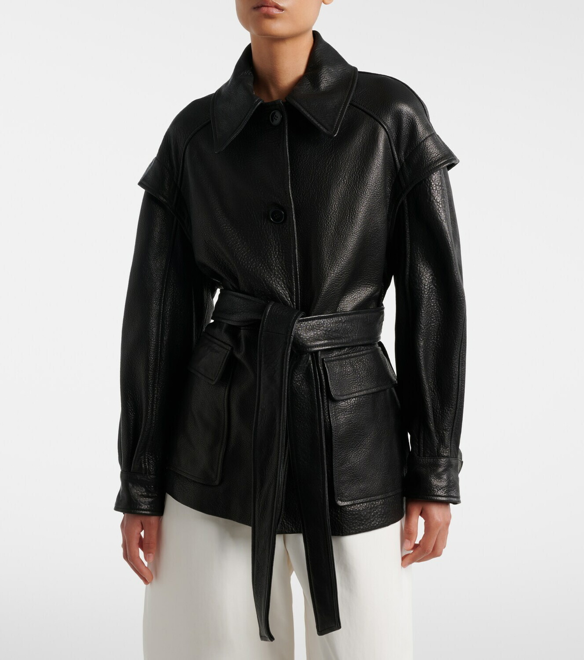 Nour Hammour Perrin belted leather jacket