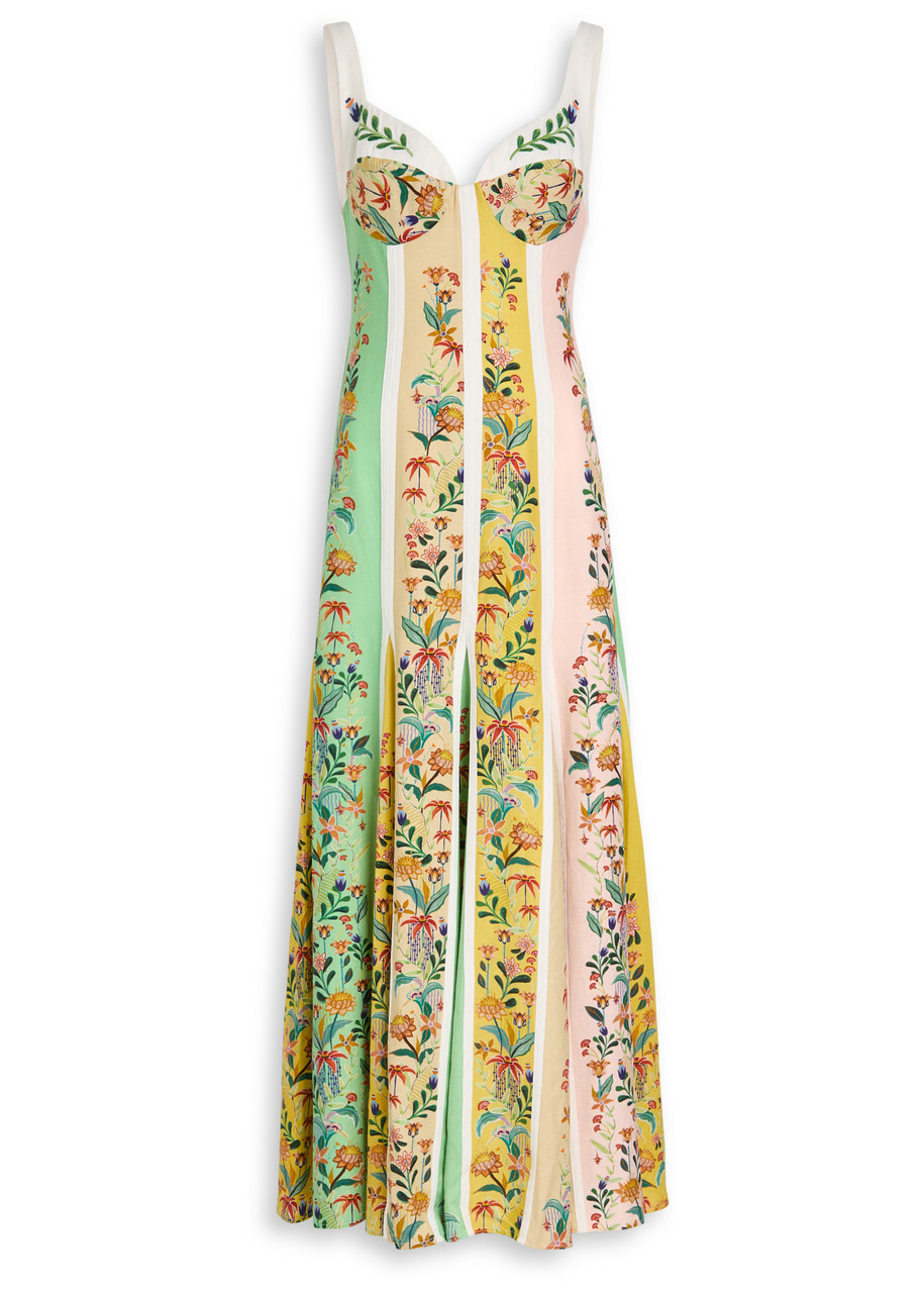 Farm Rio Striped Linen-blend Maxi Dress Multicoloured