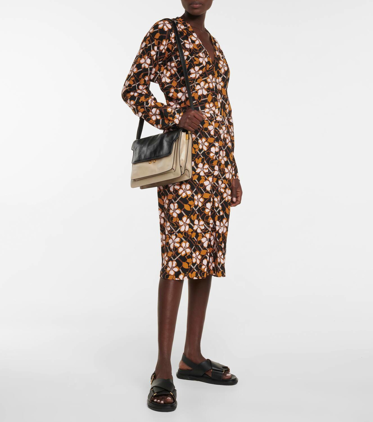 Marni Floral-printed pleated midi dress