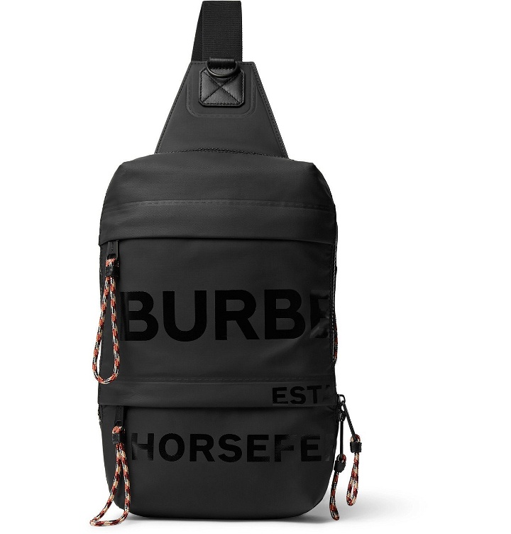 Photo: BURBERRY - Logo-Print Leather-Trimmed Coated-Canvas Sling Backpack - Black