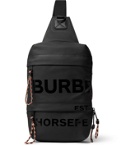 BURBERRY - Logo-Print Leather-Trimmed Coated-Canvas Sling Backpack - Black