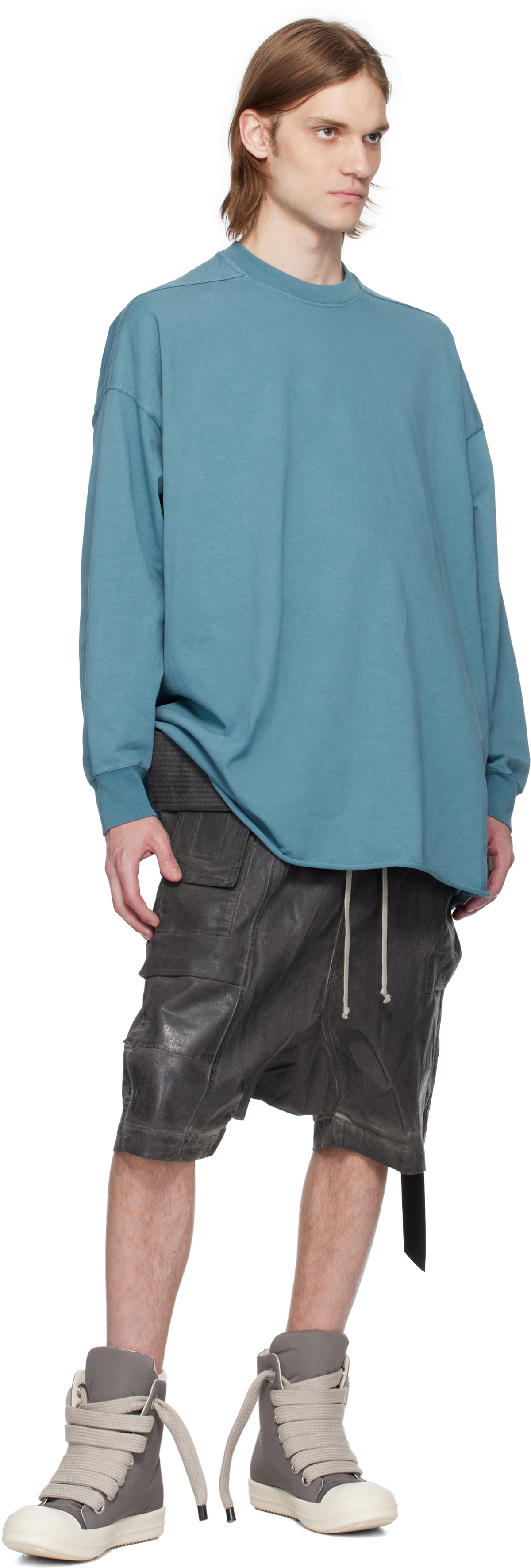Rick Owens DRKSHDW Gray Hollywood Creatch Cargo Pods Denim Shorts