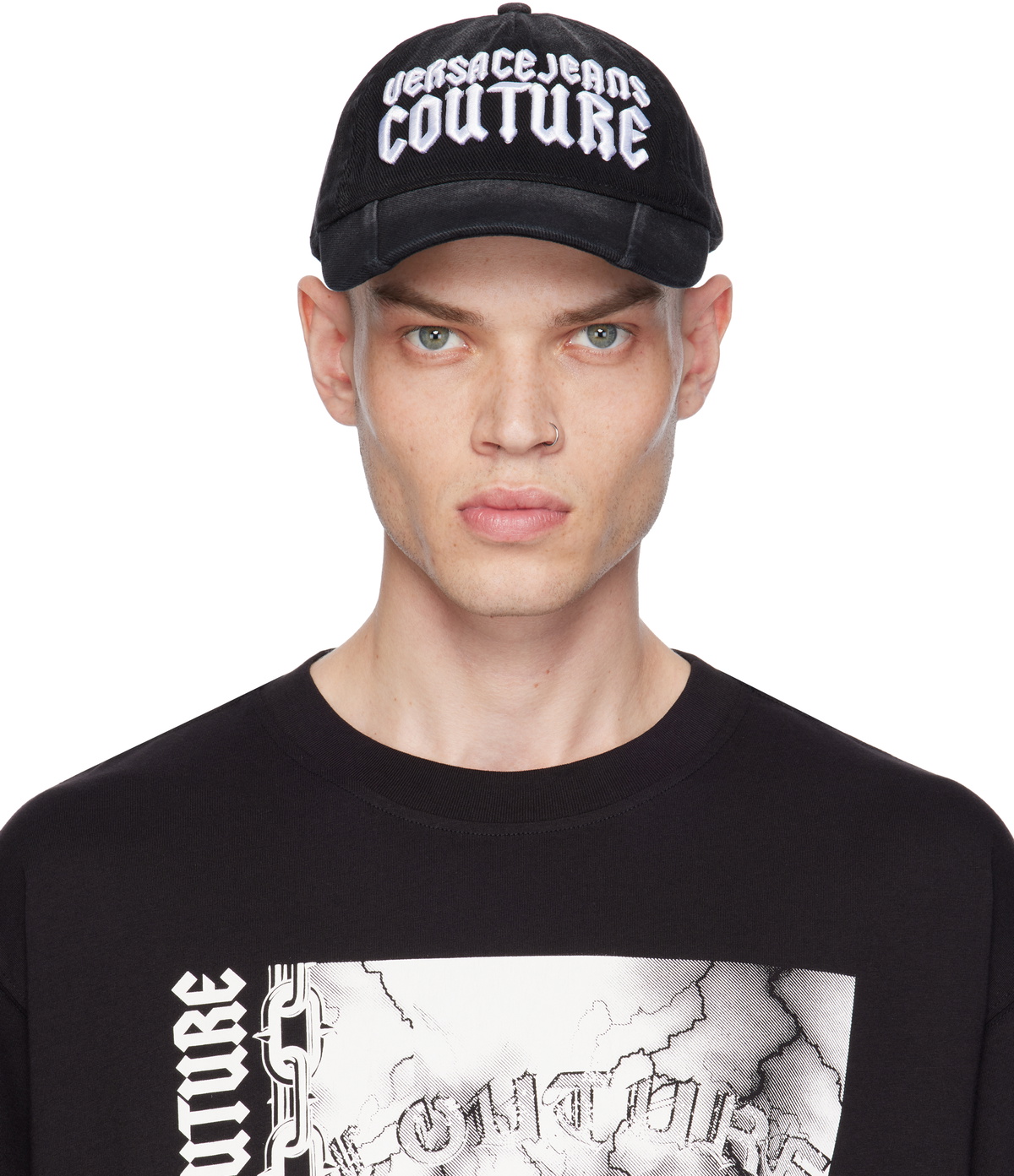 VERSACE JEANS COUTURE キャップ Versace Jeans Couture Black Gothic Embroidered Logo Cap Versace
