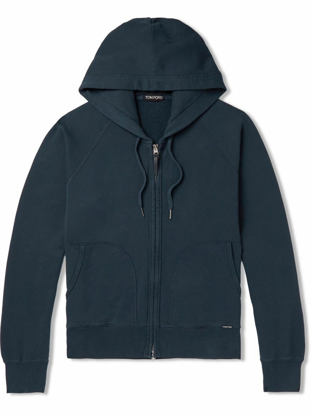 Photo: TOM FORD - Garment-Dyed Cotton-Jersey Zip-Up Hoodie - Blue