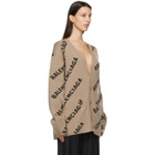 Balenciaga Beige and Black Allover Logo Cardigan