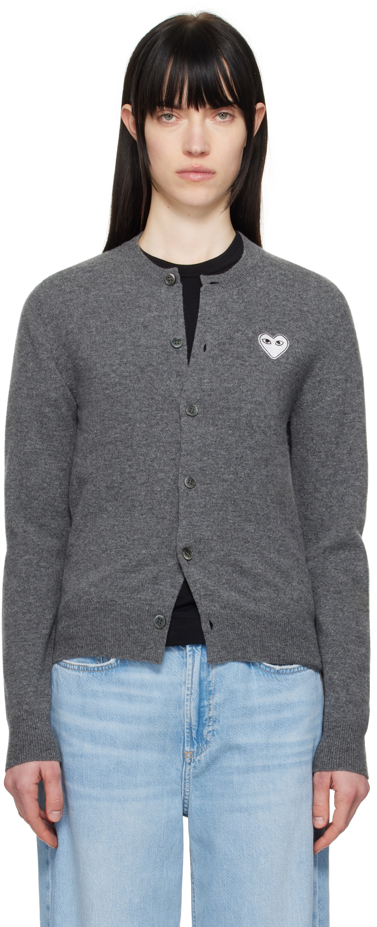 COMME des GARÇONS PLAY Gray White Heart Cardigan