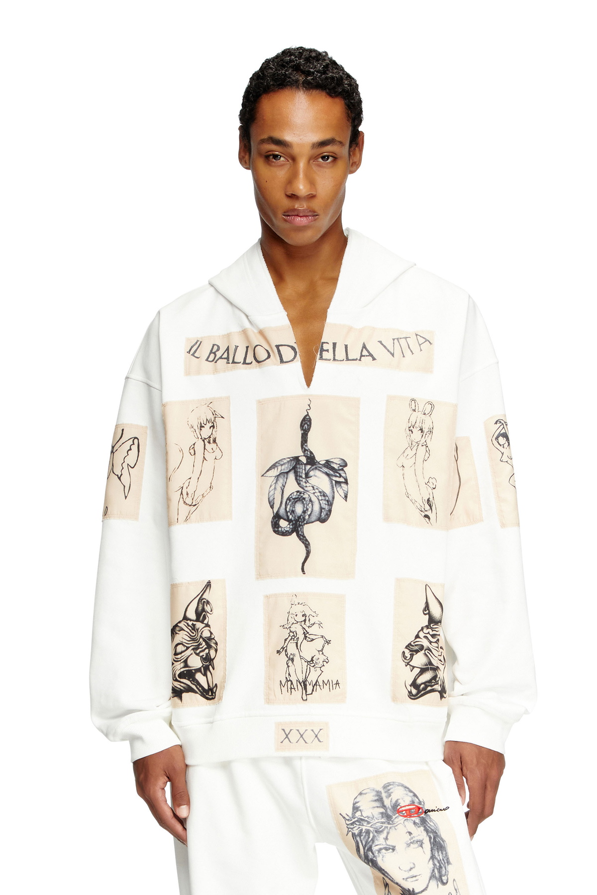 Diesel Hoodie with tattoo patches - Sweaters - Unisex - White
