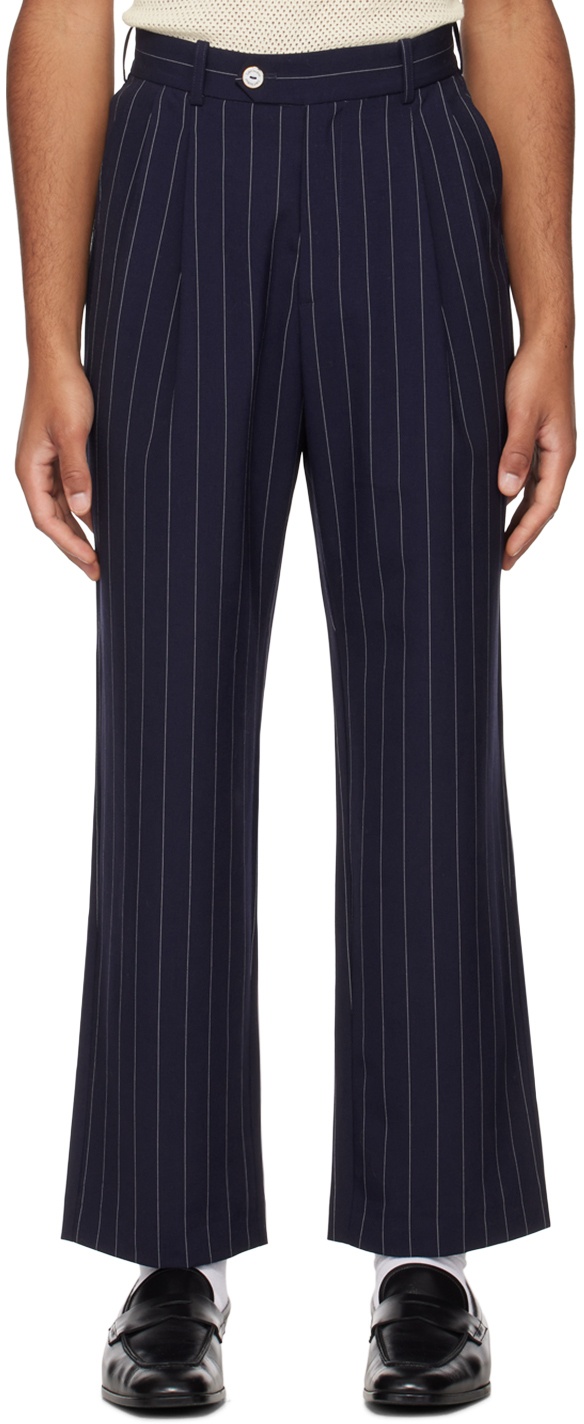 Late Checkout Navy Pinstripe Trousers Late Checkout