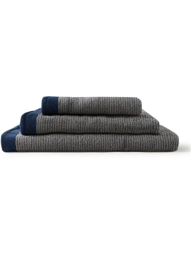 Photo: CLEVERLY LAUNDRY - Set of Three Pinstriped Cotton-Terry Bath Towels