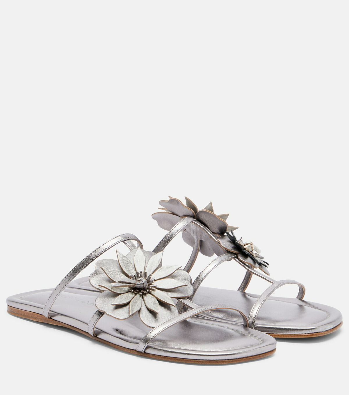 Zimmermann Floral-appliqué metallic leather sandals