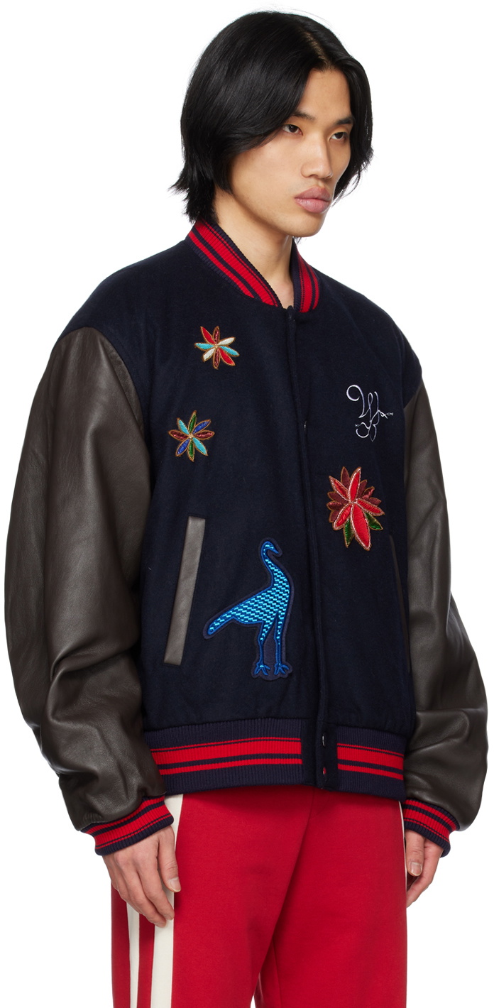 [わい]WALES BONNER Varsity Jacket Wales Bonner Sky Varsity Jacket Tan Navy | SOMEWHERE®