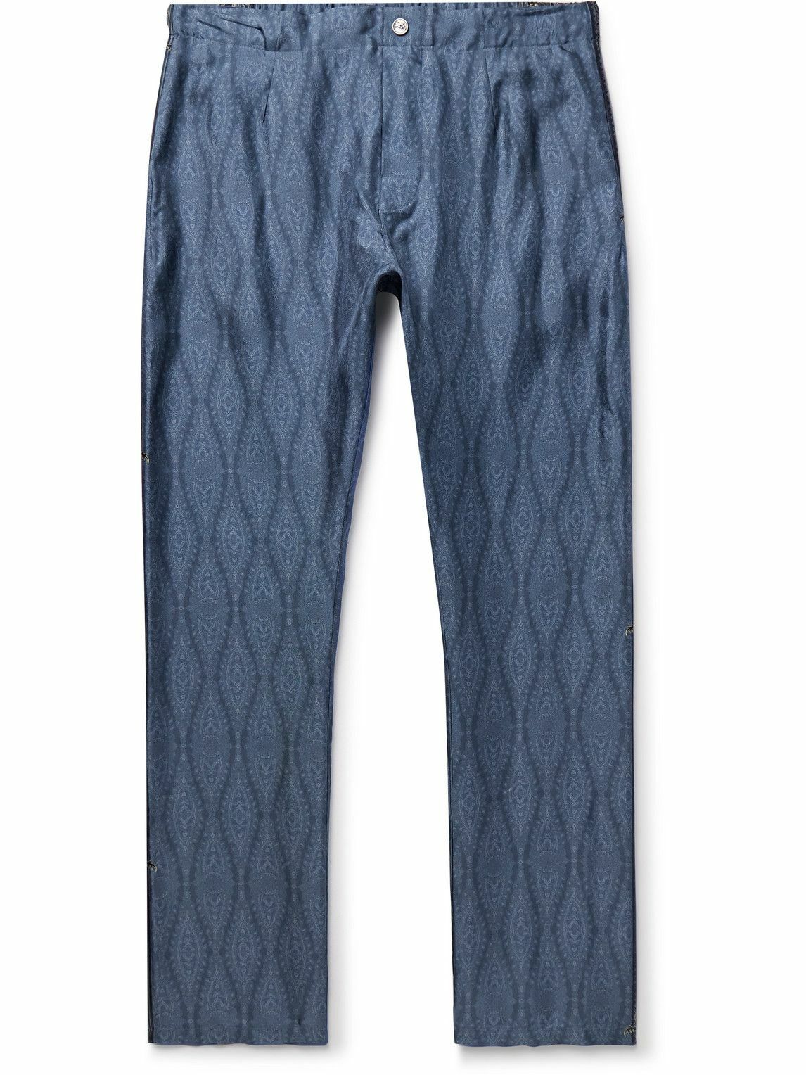 Etro - Slim-Fit Straight-Leg Printed Silk-Twill Trousers - Blue