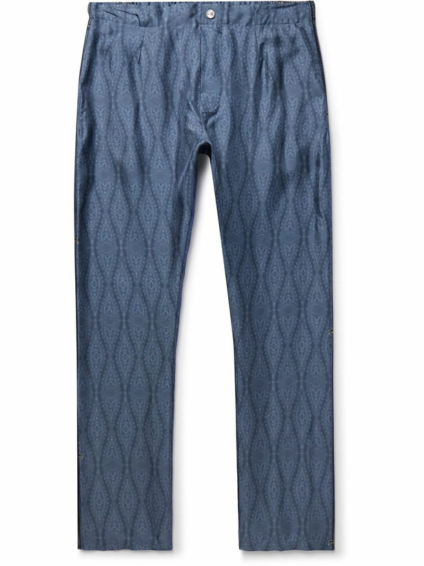 Photo: Etro - Slim-Fit Straight-Leg Printed Silk-Twill Trousers - Blue
