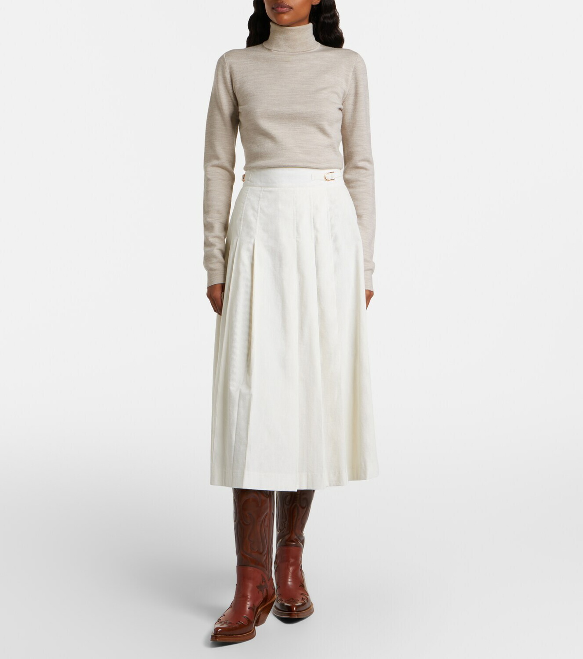 Gabriela Hearst Wesley pleated cotton corduroy midi skirt