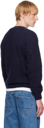 Drake's Navy Brushed Shetland Crew Neck Sweater