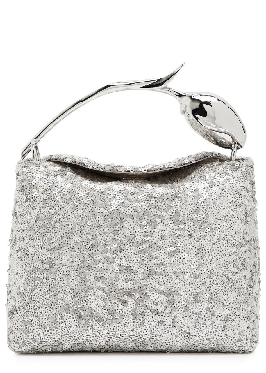 Erdem Bloom Mini Sequin-embellished top Handle bag - Silver - One Size