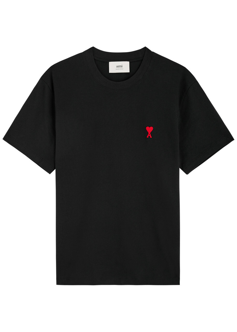 Ami Paris Logo-embroidered Cotton T-shirt Black