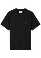 Ami Paris Logo-embroidered Cotton T-shirt Black