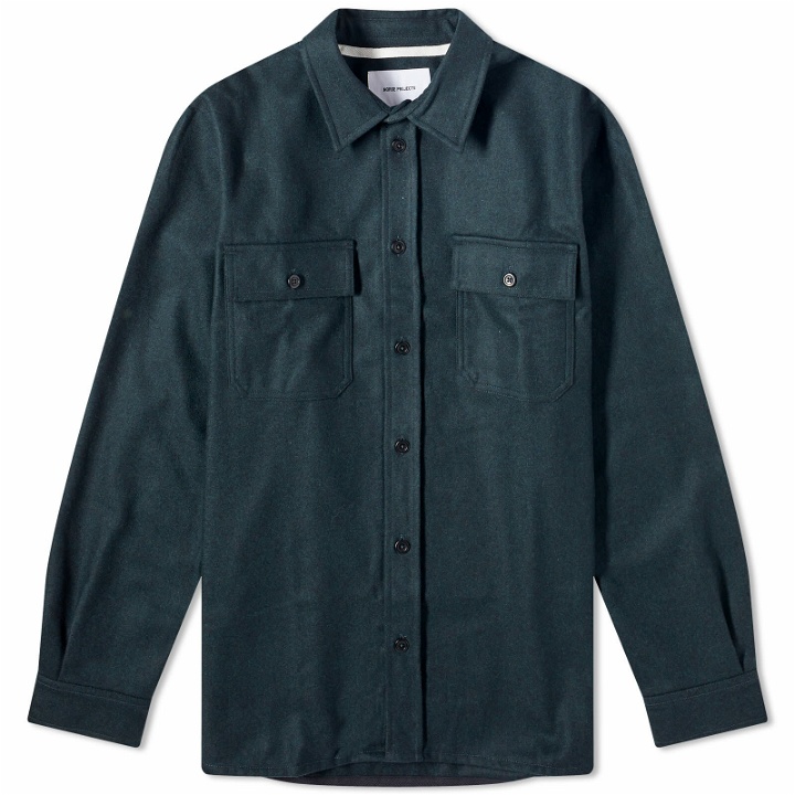 Photo: Norse Projects Men's Silas Wool Overshirt in Varsity Green