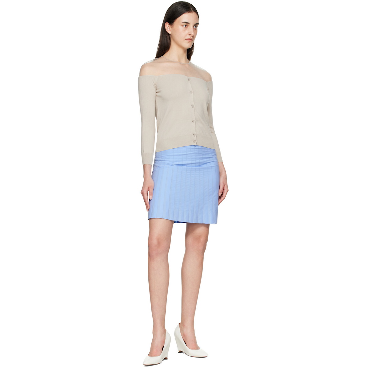 MM6 Maison Margiela Blue Cotton Midi Skirt