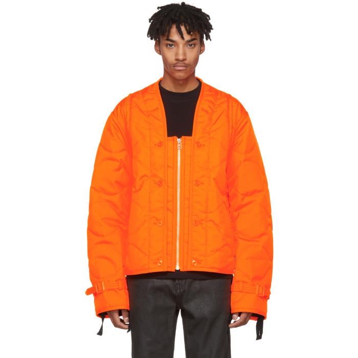 Photo: Helmut Lang Orange Quilted Thrown On Jacket 