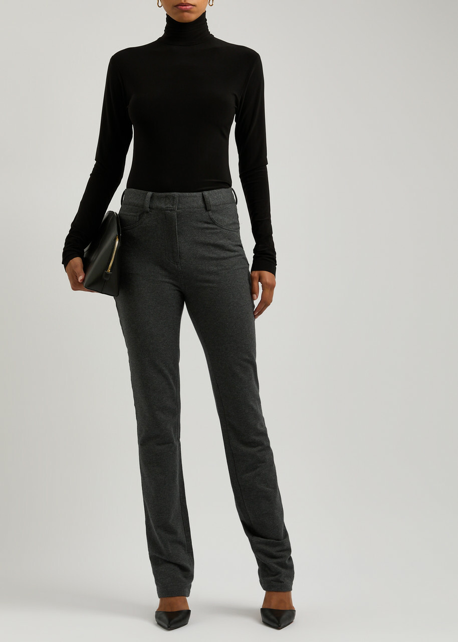 Norma Kamali Belted Stretch-cotton Trousers Dark Grey