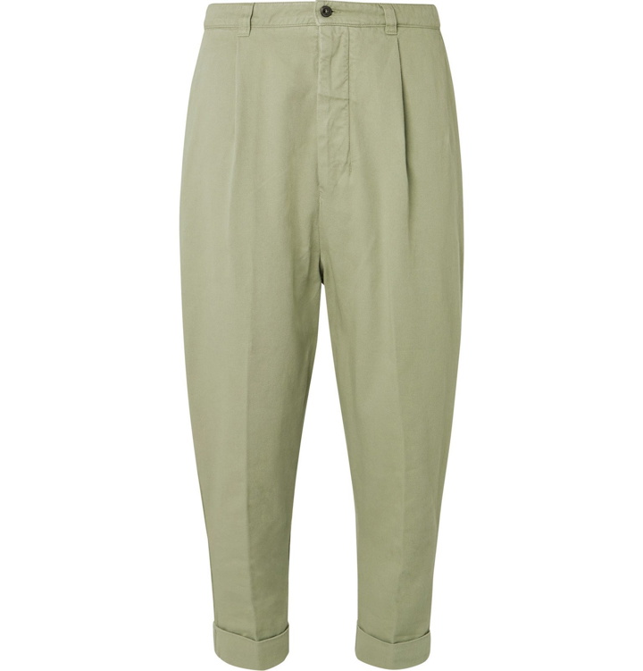 Photo: AMI - Tapered Cropped Pleated Cotton-Gabardine Trousers - Green