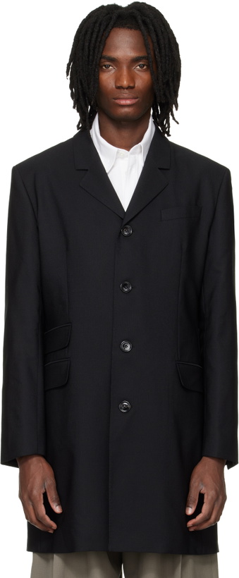 Photo: AMI Paris Black New Wool Straight Simple Breasted Coat