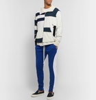 Greg Lauren - Panelled Distressed Striped Cotton Hoodie - Blue