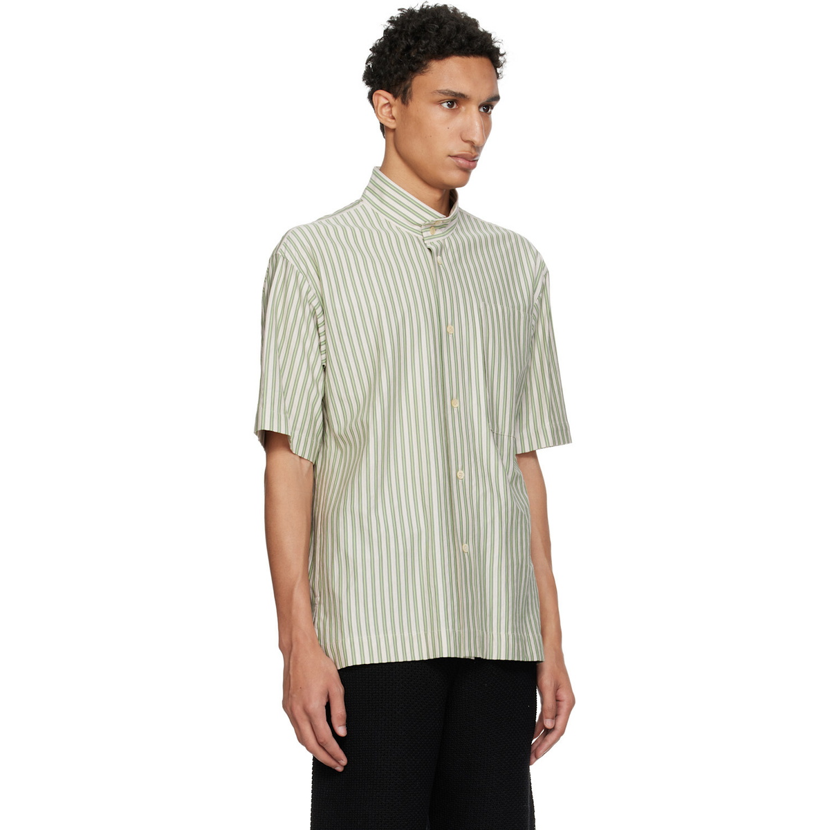HOMME PLISSÉ ISSEY MIYAKE Green Stripe Jersey Shirt