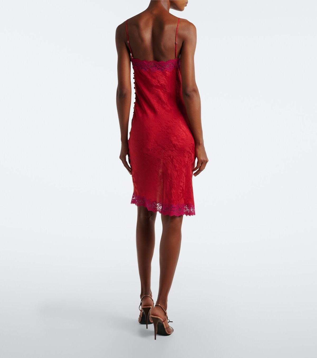 Saint Laurent Lace-trimmed silk jacquard midi dress