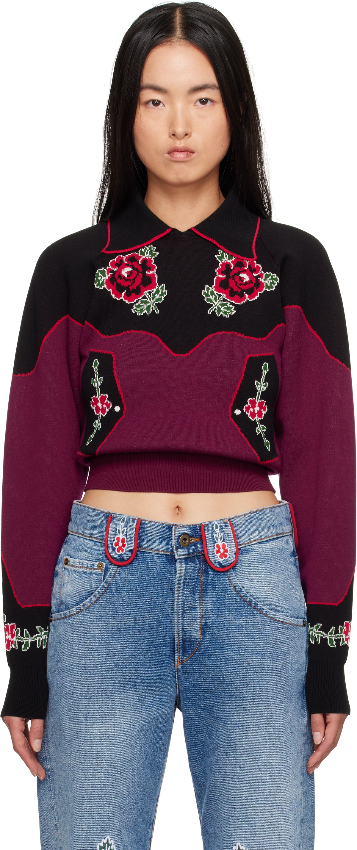 Molly Goddard Burgundy & Black Natasha Sweater Molly Goddard