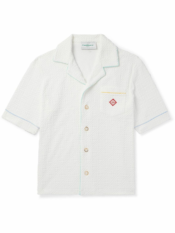 Photo: Casablanca - Camp-Collar Logo-Appliquéd Monogrammed Cotton-Blend Terry Shirt - White
