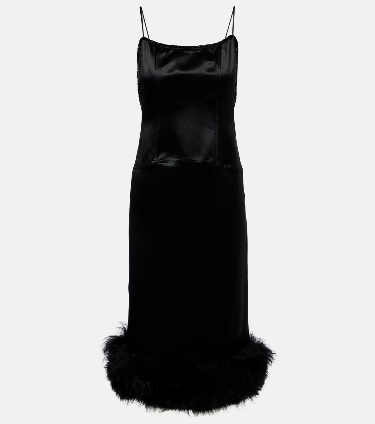 Jacques Wei Shearling-trimmed satin slip dress