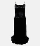 Jacques Wei Shearling-trimmed satin slip dress
