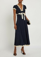 Rixo Marlice Ribbon Silk Midi Dress Navy