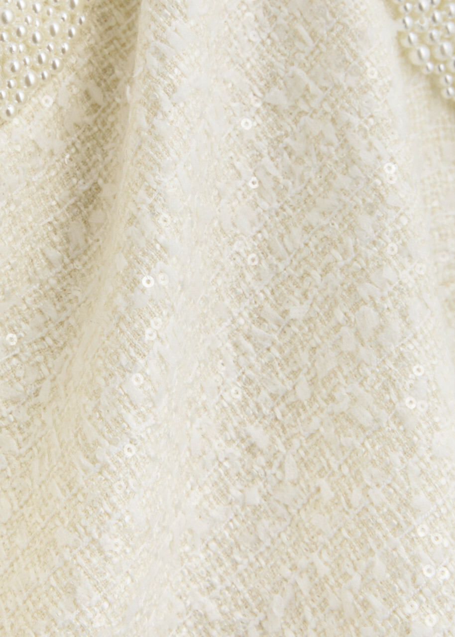 Self-portrait Pearl and Sequin-embellished Tweed Mini Dress Cream