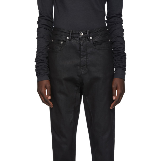 Rick Owens Drkshdw Black Waxed Cropped Collapse Jeans Rick Owens