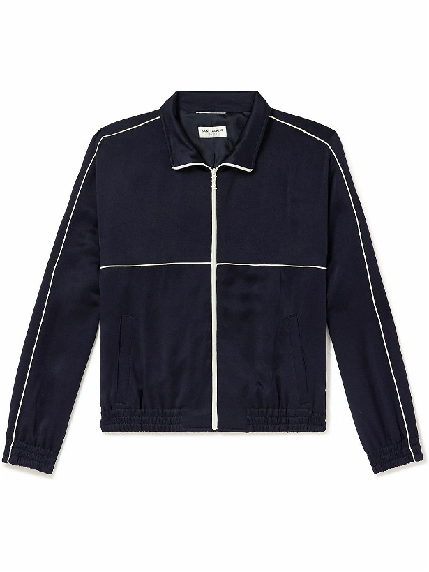 Photo: SAINT LAURENT - Teddy Piped Satin-Jersey Track Jacket - Blue