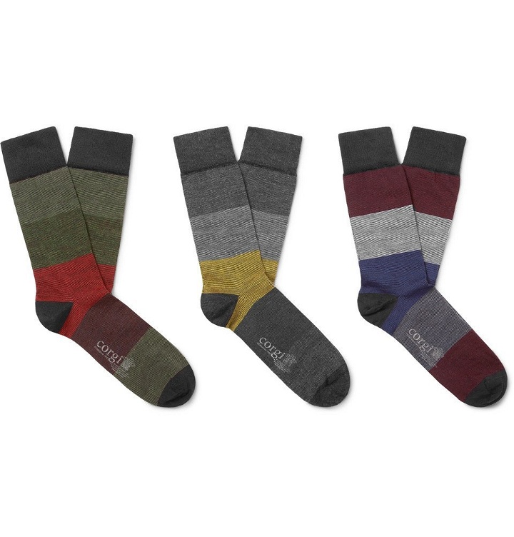Photo: Corgi - Three-Pack Striped Wool-Blend Socks - Multi