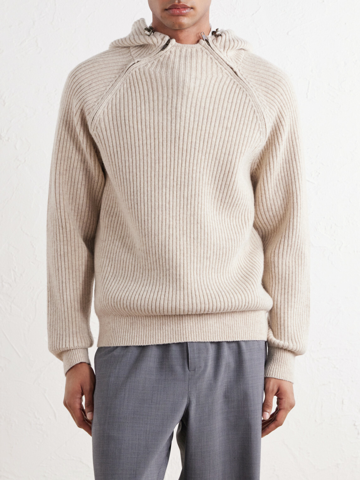 Aimé Leon Dore - Ribbed-Knit Wool-Blend Hoodie - Neutrals