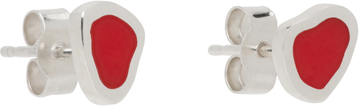 Ellie Mercer Silver & Red Large Resin Stud Earrings