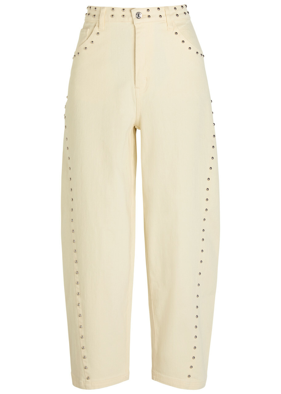Never Fully Dressed Studded Barrel-leg Jeans Ecru