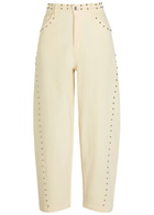 Never Fully Dressed Studded Barrel-leg Jeans Ecru
