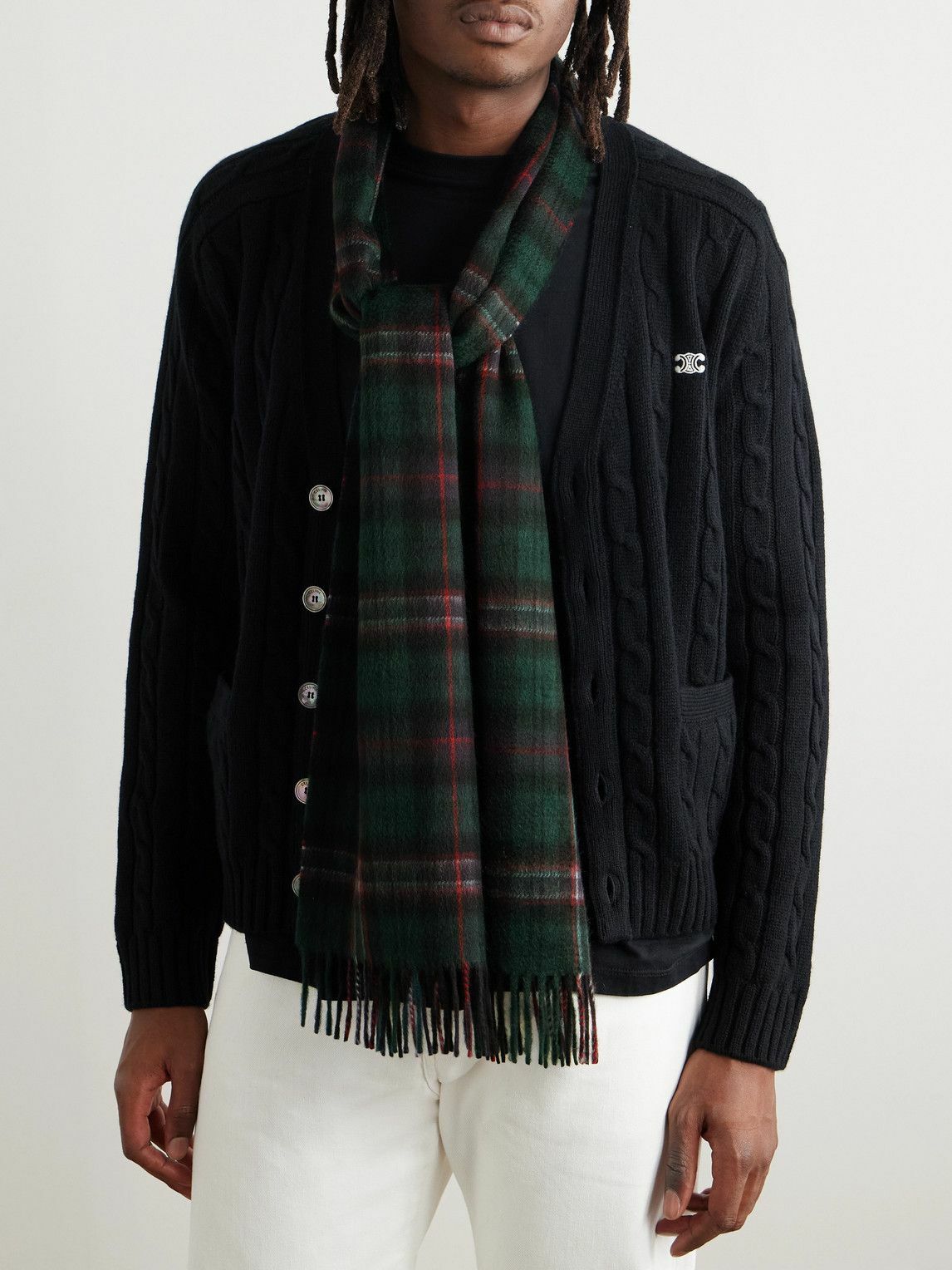 CELINE - Fringed Checked Cashmere Scarf