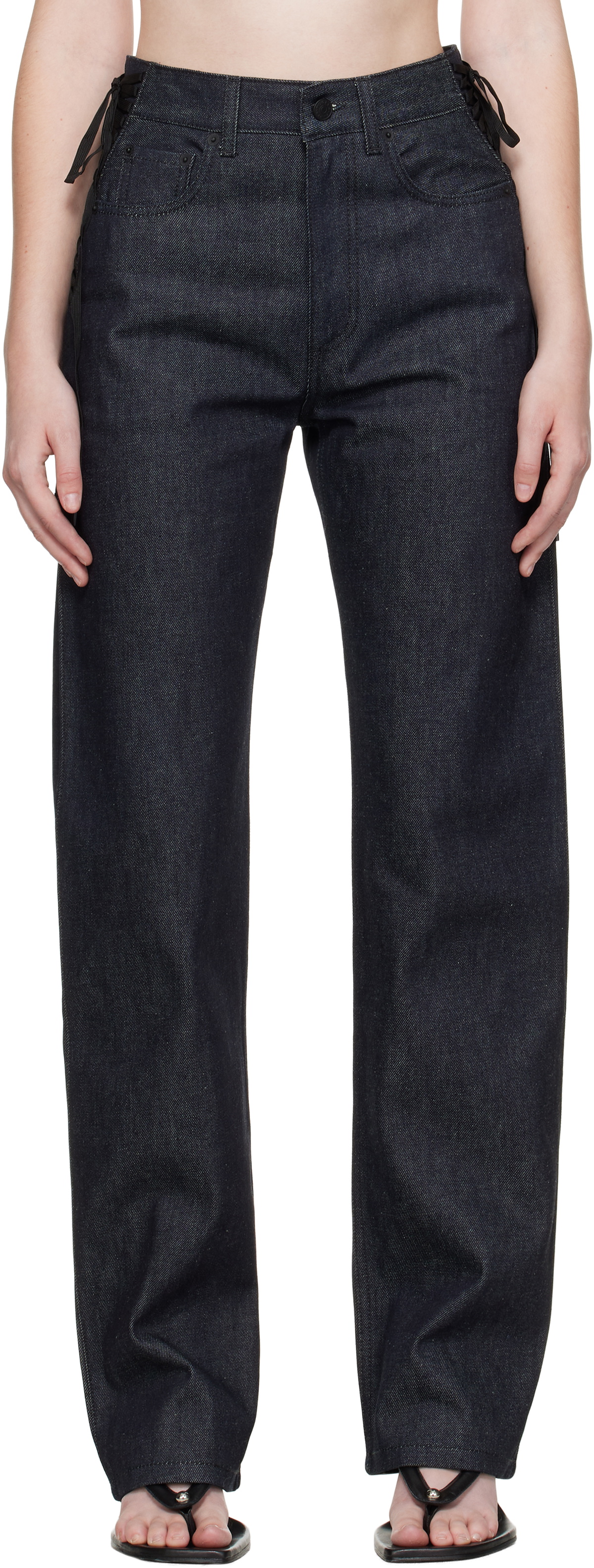 Mugler Indigo Laced-Up Straight Jeans
