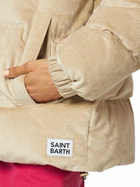 MC2 Saint Barth Woman Beige Corduroy Down Padded Jacket With Hoodie