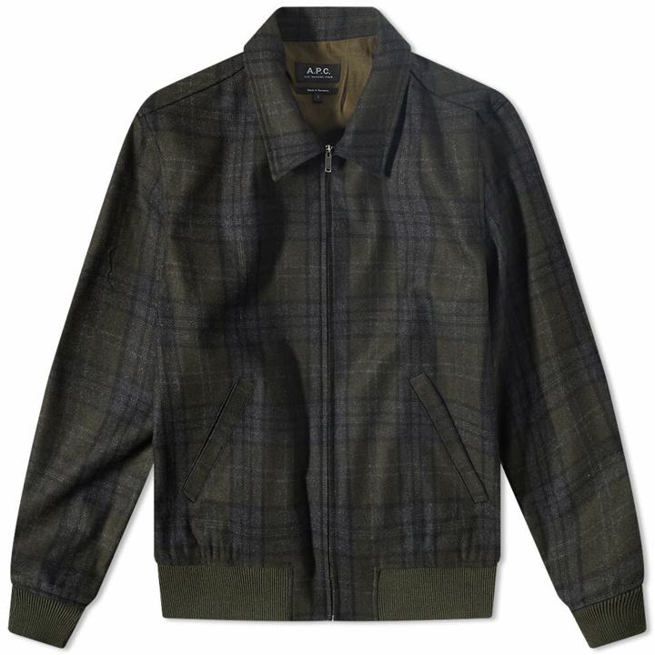 Photo: A.P.C. Men's A.P.C Sutherland Check Wool Jacket in Military Khaki